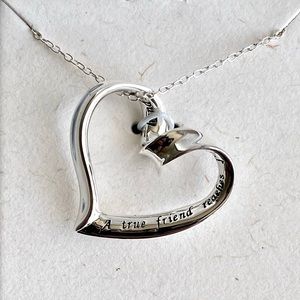 HEART NECKLACE - STERLING SILVER - TRUE FRIEND QUOTE
